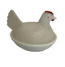 Vintage White Milk Glass Hen on a Nest Candy Dish Red Eyes