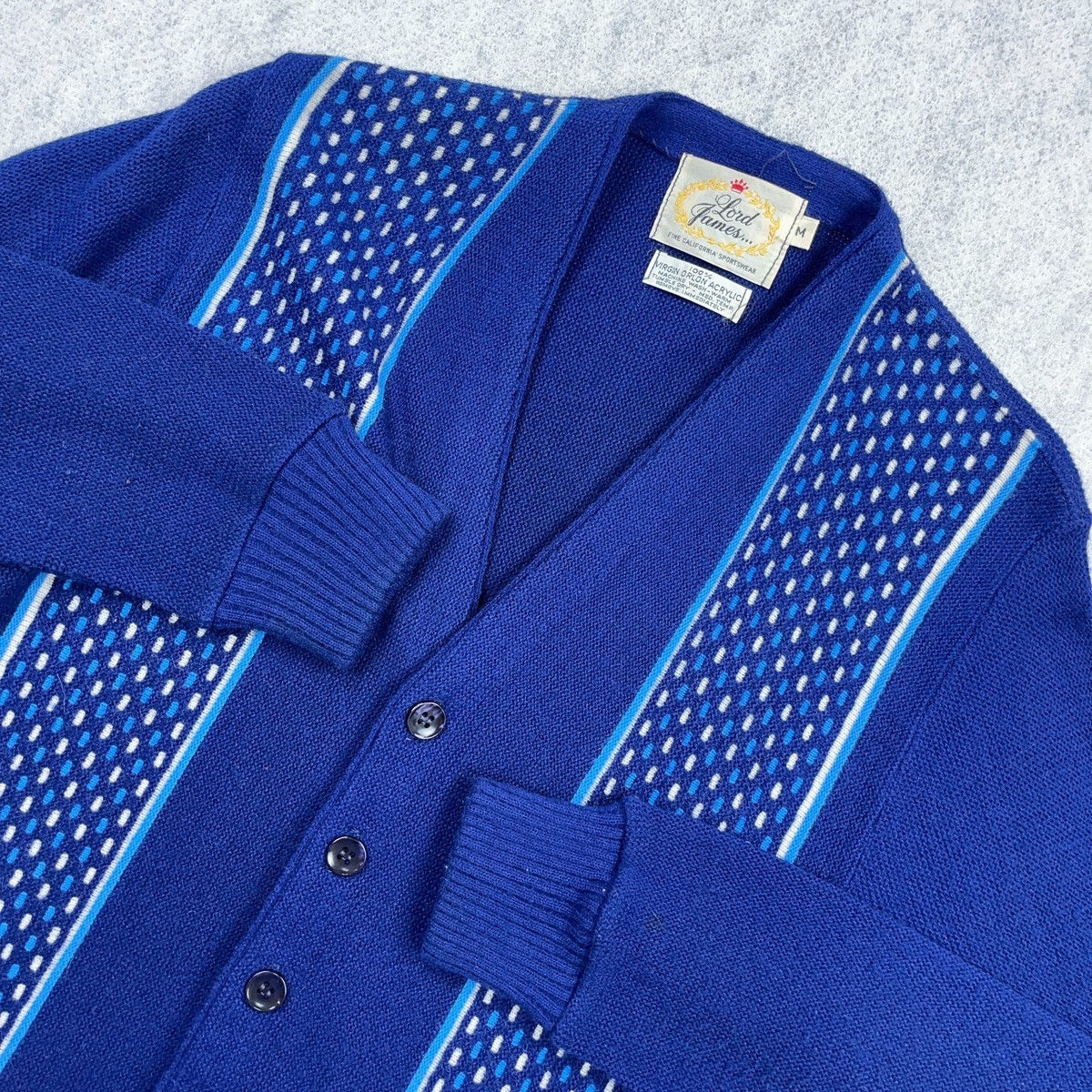 Vintage Lord James Cardigan Sweater Men Medium Blue Orlon Acrylic
