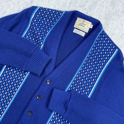 Vintage Lord James Cardigan Sweater Men Medium Blue Orlon Acrylic
