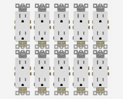 15 Amp 125 Volt Anti-Tampering Power Socket, White, Pack of 10