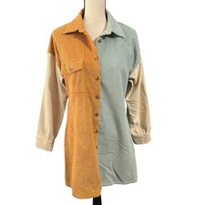AndTheWhy Womens 100% Cotton Color Block Corduroy Shirt Dress Sz S Boho Festival