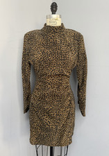 ZARA Animal Print Ruched Bodycon Dress Mock Neck Long Sleeve Size M