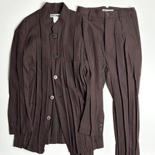 Pleated Suit Set ISSEY MIYAKE 90s Archive Brown Red Wool Used From Japan Rare