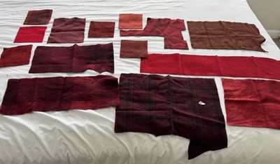 Felted Wool Fabric Primitive Gatherings Hand Dyed Applique Rugs LARGE LOT Red