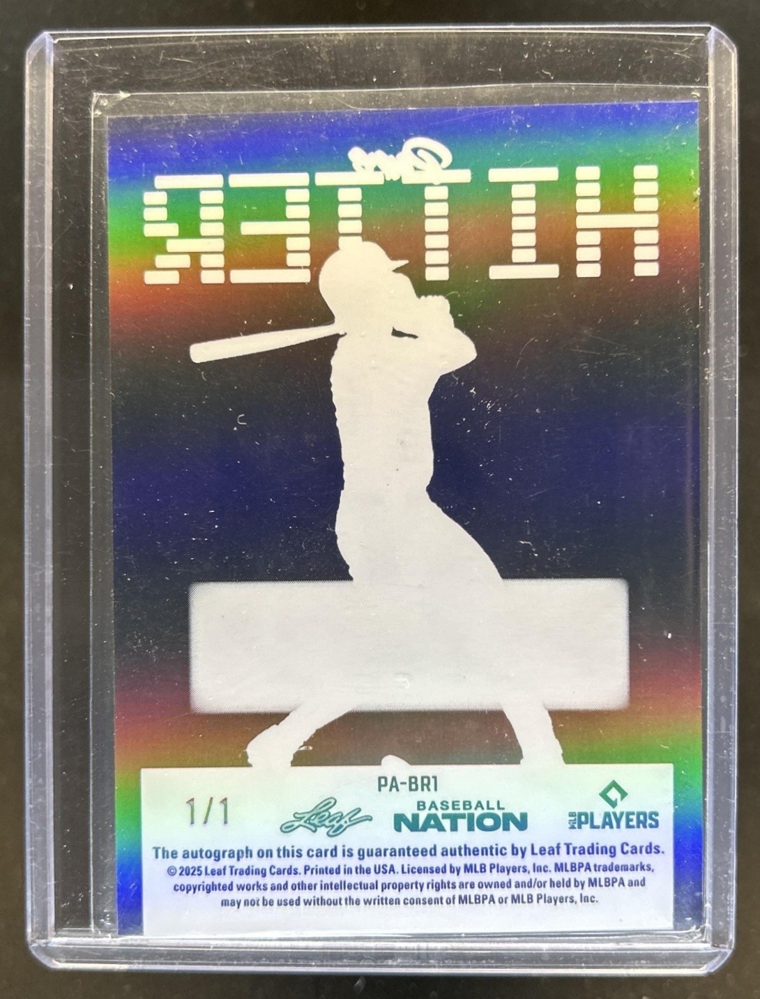 2025 Leaf Baseball Nation Bryce Rainer Pure Hitter Auto Prismatic Black #1/1 view 2