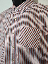 Vintage Tommy Hilfiger Red White Blue Striped Shirt Size Large Crest Logo