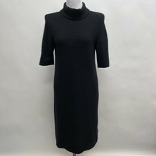 Women's Shift Sweater Dress Small Medium Black Angora Blend Mock Cowl Neck