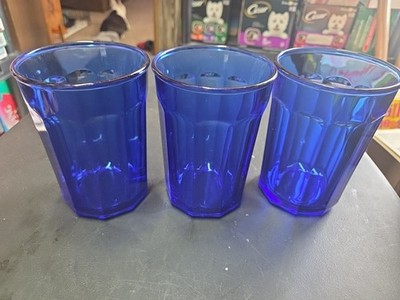 Set of 3 Luminarc 500 Cobalt Blue Glasses - 10-Panel Vintage, Made in France  | eBay