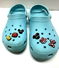 Crocs Classic Clog Shoes Womens 11 Men 9 Aqua Blue Mickey Minnie Disney Jibbitz