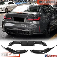 Real Carbon Rear Bumper Diffuser Lip+ Side Canard Fins For BMW G80 M3 21-2025 US