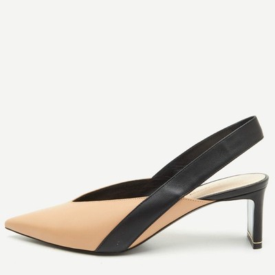 Nicholas Kirkwood Size 38.5 BeigeBlack Leather Pointed Toe Slingback Pumps
