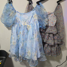 Shein Cottagecore Sheer Floral Print Ruffle Layered Puff Sleeve Dress Size XL