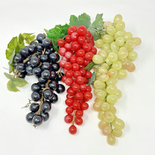 3 Vtg Rubber Green Black Red Grapes Bunch Artificial Fruit Props Realistic