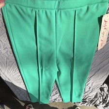 Vintage Women's Green Pleated Solid Pants Regular Polyester