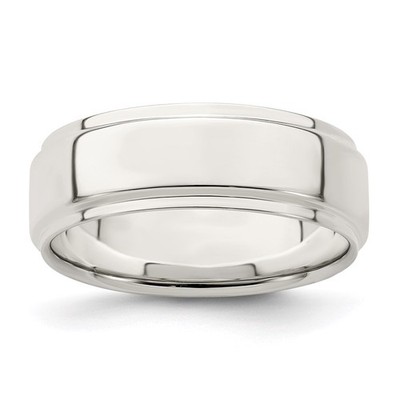Sterling Silver 7mm Flat Step Edge Size 13 Band Mens
