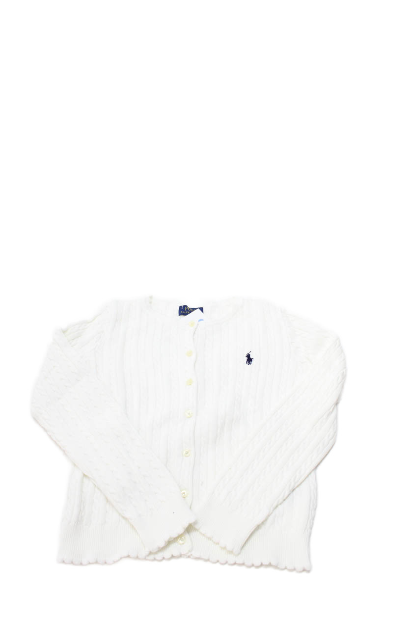 Polo Ralph Lauren Girls Button Front Cable Knit Cardigan Sweater White Size 8-10Free Shipping in US $100+ Orders | $6.95 Orders Below