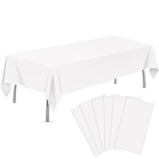 White 6 Pack Plastic Table Cloth 54" x 108", Disposable Tablecloths Rectangle