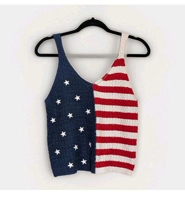 Moon & Madison American Flag Knit Sweater Tank Top Small Stars Stripes USA