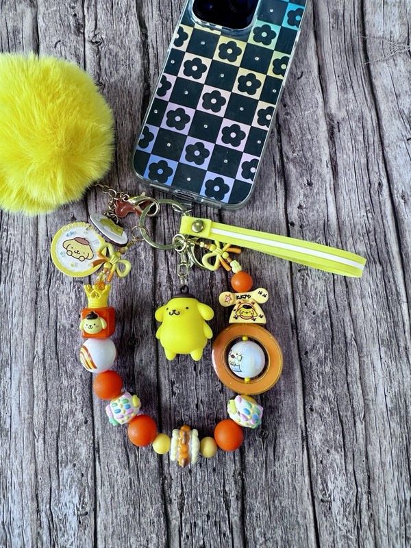 Pompompurin 3D Sanrio Chain Wallet Pink Phone Strap Wristlet Bag Charm