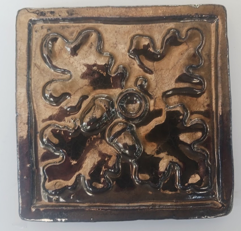 Lustre Glaze Arts and Crafts Tile w/ Acorns and Oak Leaves