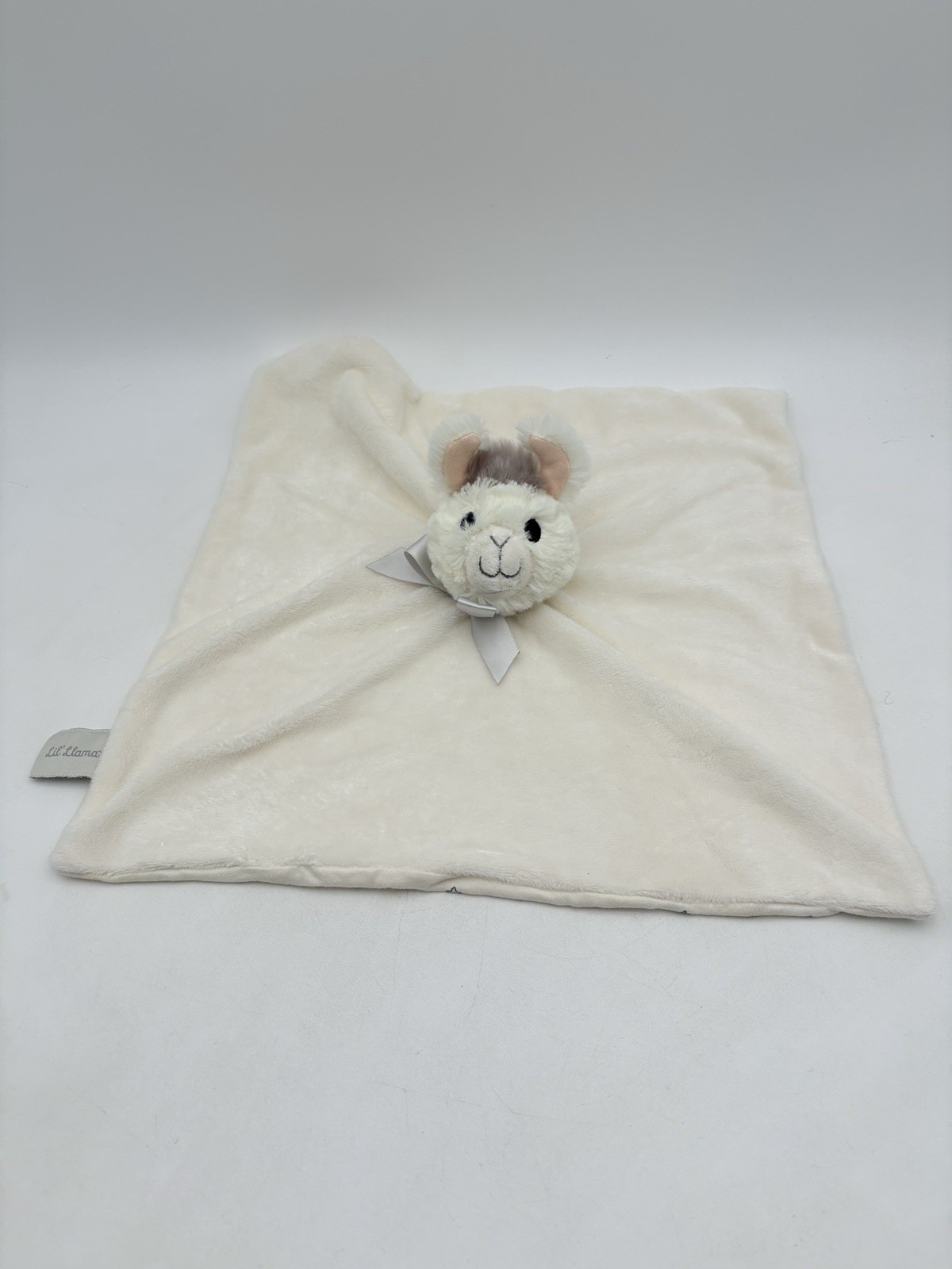 Lil Lama Lovey Security Blanket Baby Plush Doll Nursery Toy Gray Bow Ribbon