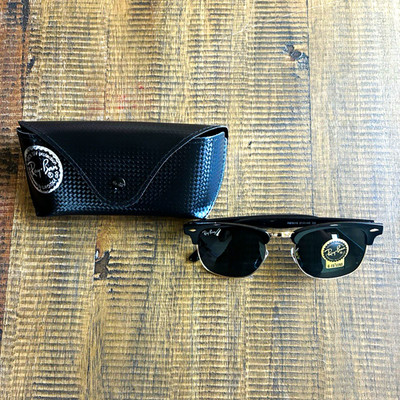 Ray-Ban RB3016 Clubmaster Half Rim Black Frame G-15 Glass Lenses 135mm