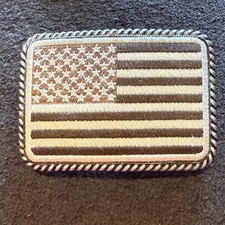 Embroidered Belt Buckle American Flag Patriot Brown White Patriotic America