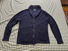 Polo Ralph Lauren Men  s Blue Shawl Collar Cardigan Sweater Blue Shaker Stitch L