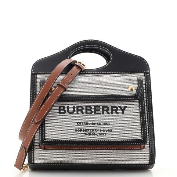 Genuine Burberry Mini Horseferry Canvas & Leather Pocket Top