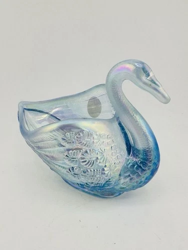 Fenton Imperial Glass Glass Opalescent Light Blue Open Swan Dish 5" Long FREE SH
