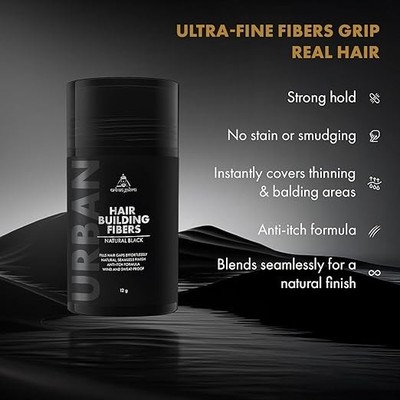 UrbanGabru Hair Fiber Black - Hair Building Fibers for Thin & Fine Hair - Alcoho