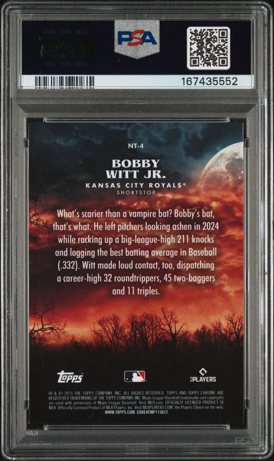 2025 TOPPS CHROME UPDATE NIGHT TERRORS #4 BOBBY WITT JR. PSA 10 view 2
