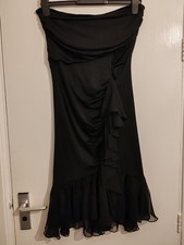Morgan Black Strapless Satin Ruffle Dress Size 12 Good Condition Party Dress