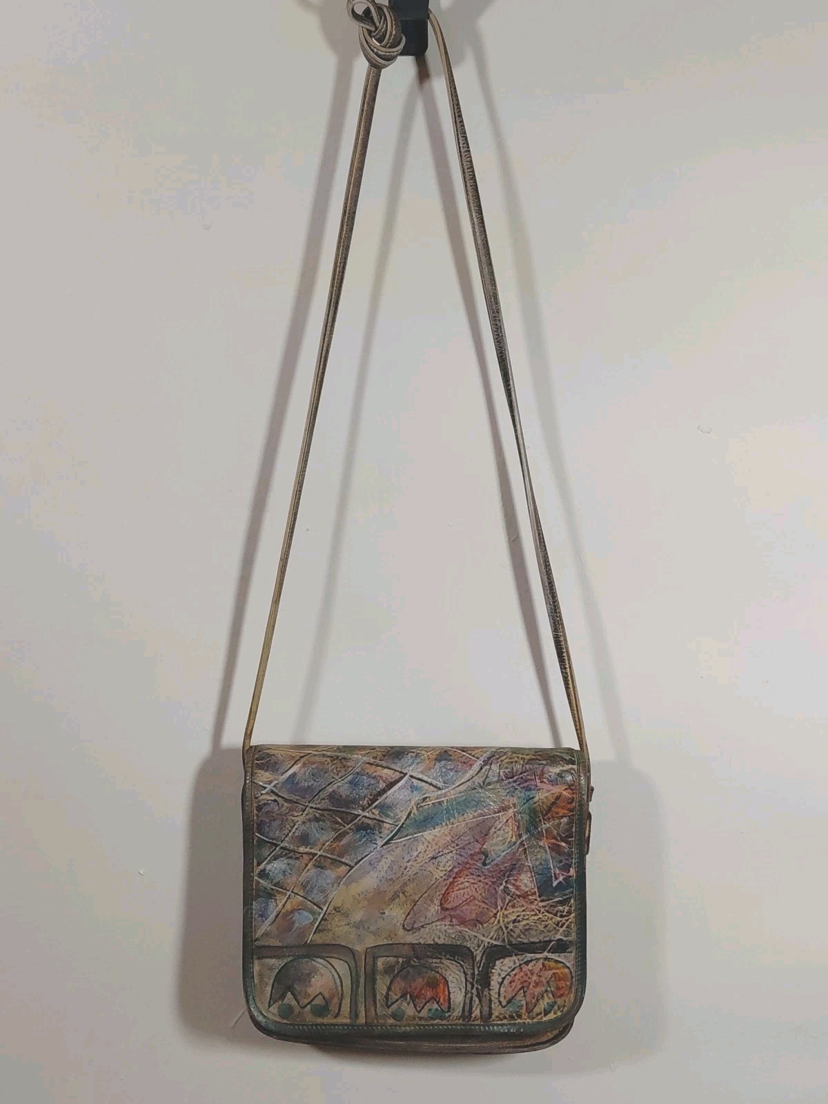 Jane Woo Wearable Art Crossbody Flap Snap Closure Small  Faux Leather Bag Purse