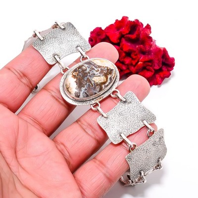 Indonesian Opal 925 Sterling Textured Silver Bracelet 8.99'' B84364