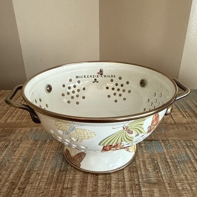 Retired Mackenzie Childs Butterfly Garden Enamel Small Colander New In Box