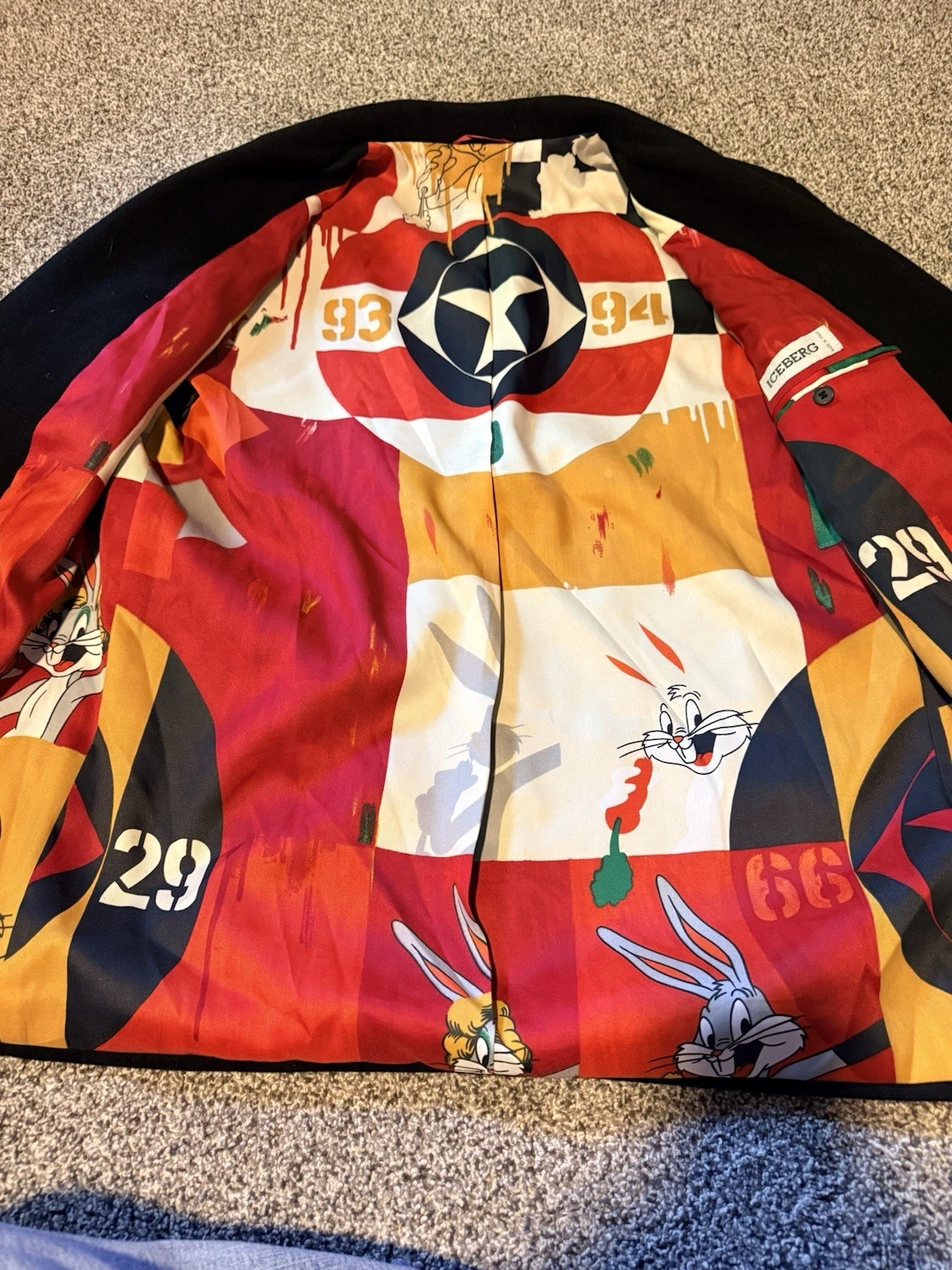 Vintage Iceberg Looney Tunes Bugs Bunny Blazer Mens 50 Made Italy Graphic Lining image 3