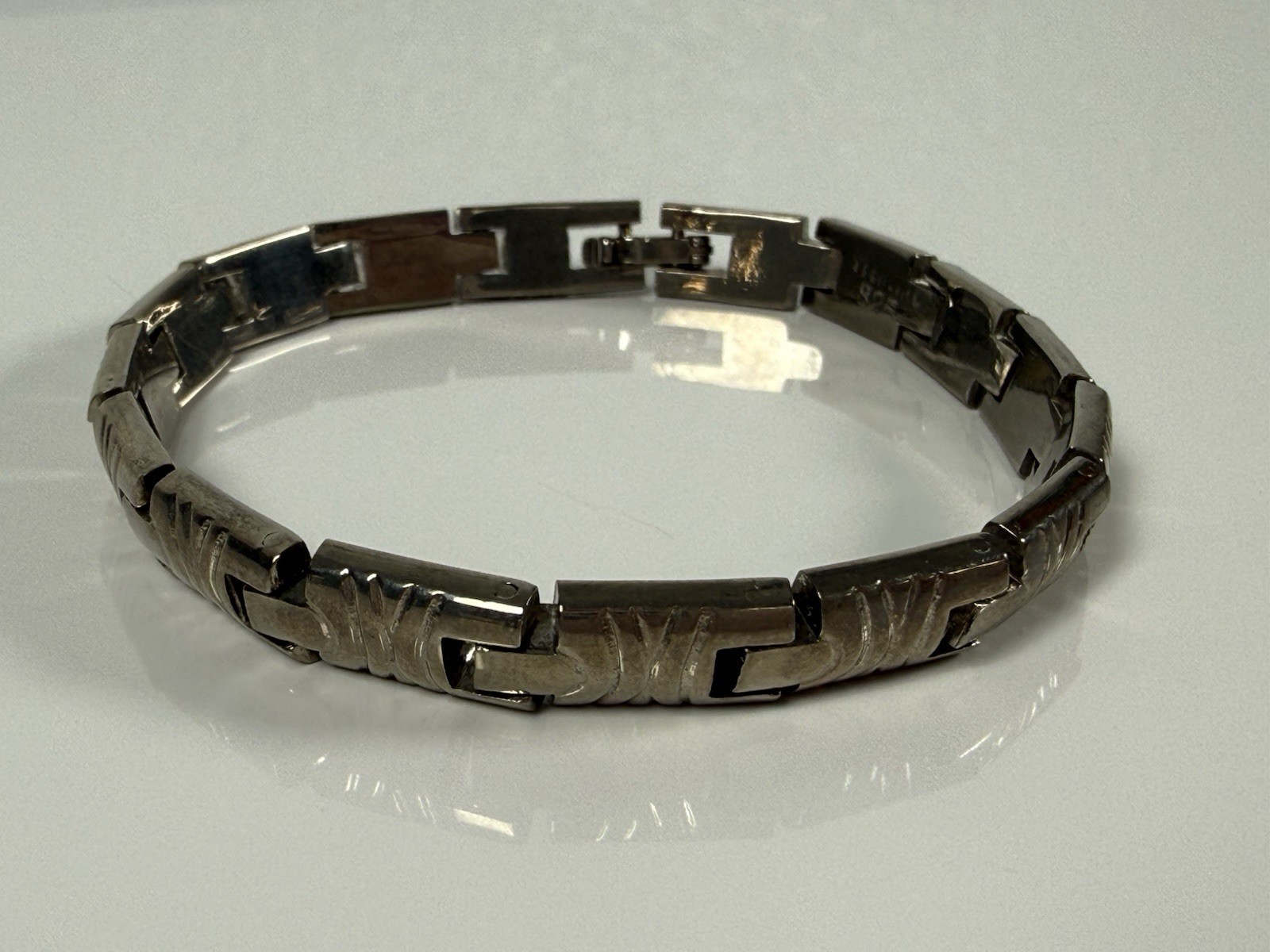 VTG Sterling Silver Textured Solid Link Bracelet … - image 5