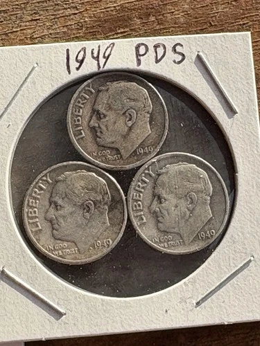 1949 PDS Roosevelt Dimes Set 90% Silver Fine F