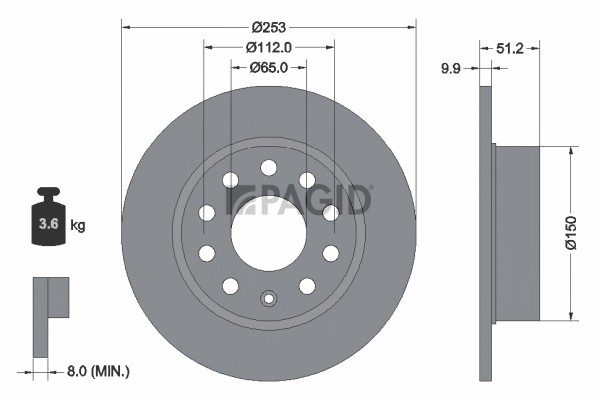 2X Pagid Bremsscheibe Voll Ø253Mm FüR VW Golf V 1K1 5K1 5M1 521 Skoda Octavia-image