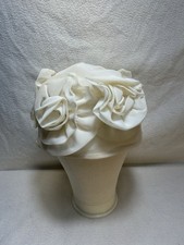 VTG 1950s White Floral Rosette Wedding Bridal Hat Derby Easter Bonnet Made USA
