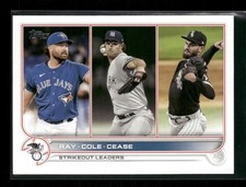 2022 Topps #138 AL Strikeouts Leaders (Robbie Ray / Gerrit Cole / Dylan Cease)