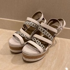 HERMES Sandals Shoes Wedge soles Chain EU 37 US 7 White Authentic