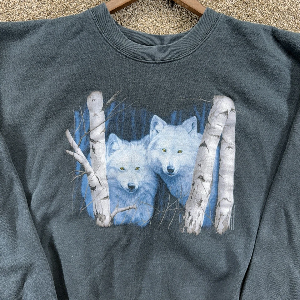 Sudadera Vintage Yunque Cuello Redondo Talla XL Dos Lobos Gráfico Negra 2002 Foto 3 de 4