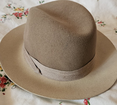 rag & bone New York Men's Beige Solid Fedora Hat, Size L