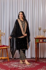 Designer Black Velvet Outfit   Sequence, Moti Work  Coin Latkan Details