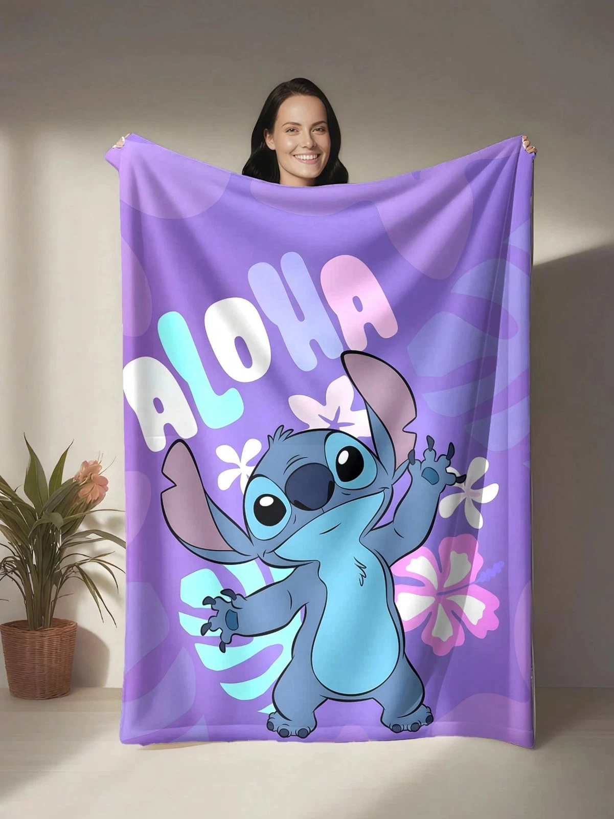 Disney Aloha Floral Stitch Fleece Blanket