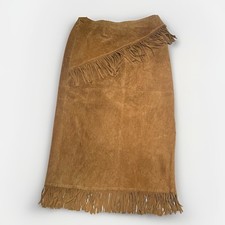 Vintage Fringe Tan Suede Leather Native American South Western Wrap Skirt Sz: 18