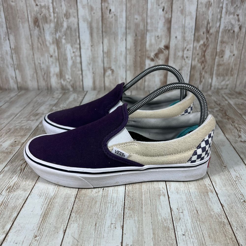 SAOLA Vans Classic Slip On Viola Scacchiera Tela Sneakers Scarpe da Skate Donna 7 5