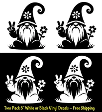 Hippie Peace Gnome with Daisy Two Vinyl Decals Black or White Car Truck Window